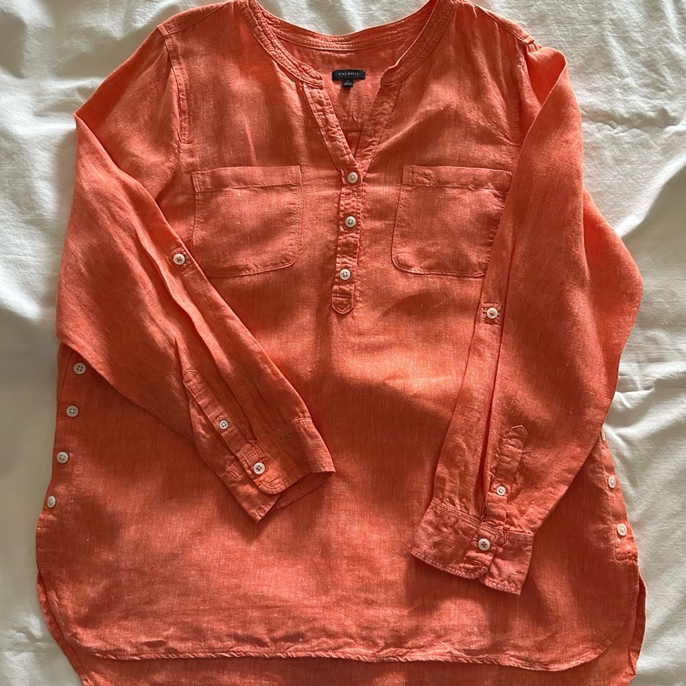 Talbots Mandarin Collar 3/4 Sleeve Orange Tunic